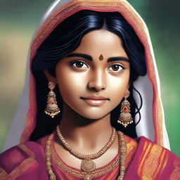 An image of a young Indian girl in traditional attire