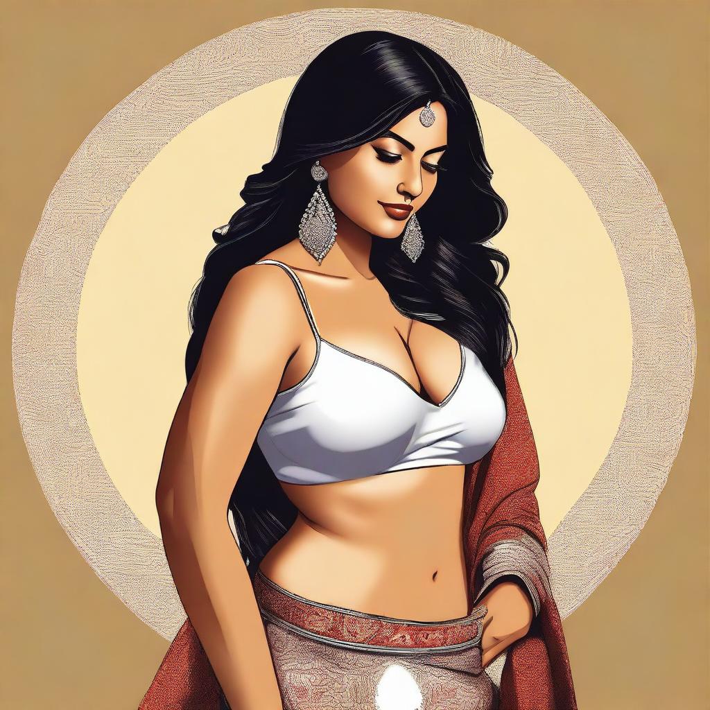 A tasteful, high-quality digital art image of an attractive Indian woman