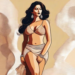 A tasteful, high-quality digital art image of an attractive Indian woman