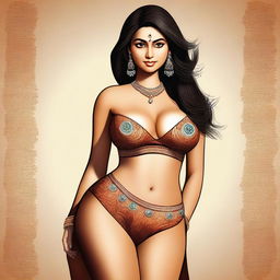 A tasteful, high-quality digital art image of an attractive Indian woman