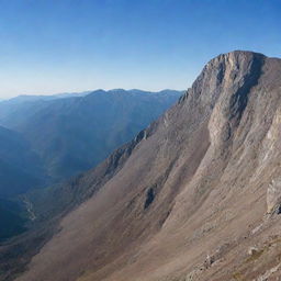 A massive wall stretching across numerous towering mountains under a clear sky.