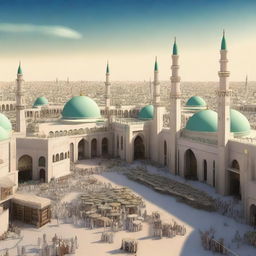 A high-quality digital art depiction of Madinah during the time of Prophet Muhammad