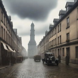 A high-quality digital art depiction of a German city during World War I