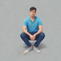 Illustration of a man in casual clothing, looking disappointed as his ice cream drops on the ground.