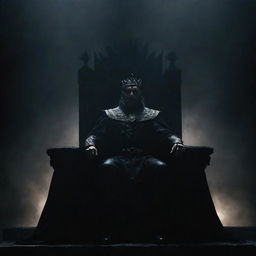 A dark king seated majestically on his throne, surrounded by an atmosphere of power and dominance against a shadowy backdrop