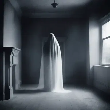 The ghostly figure floated noiselessly across the room, sending shivers down the spines of those who witnessed it.