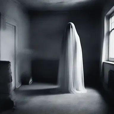 The ghostly figure floated noiselessly across the room, sending shivers down the spines of those who witnessed it.
