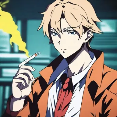 The main character in the anime series is often depicted taking a dramatic drag of their cigarette, adding to their mysterious persona.