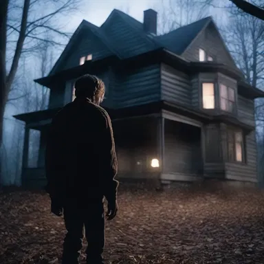The horror movie intensifies the suspense as the protagonist takes a slow drag from a cigarette while investigating a haunted house.
