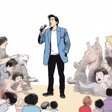 The comedian dragged on with a never-ending story, making the audience laugh.