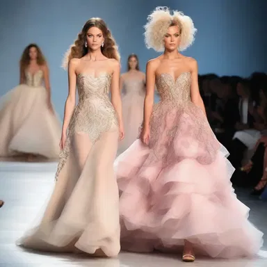 The fashion show featured glamorous models who would drag their extravagant gowns behind them as they strutted down the runway.