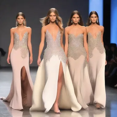 The fashion show featured glamorous models who would drag their extravagant gowns behind them as they strutted down the runway.