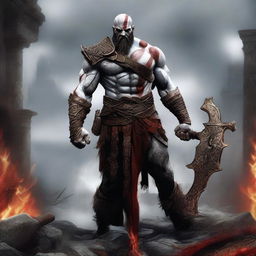 A dramatic digital art image now introduces Kratos, the God of War, arriving at the scene of the fallen Roman soldiers