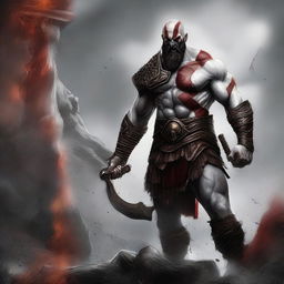 A dramatic digital art image now introduces Kratos, the God of War, arriving at the scene of the fallen Roman soldiers