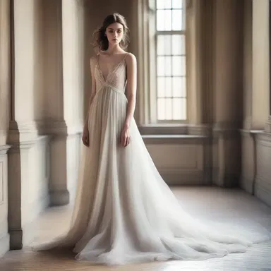 The flowing gown seemed to drag the air around it, creating an ethereal yet dramatic effect.