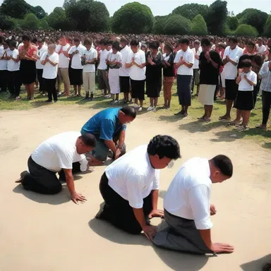 The devoted followers dragged themselves on their knees in a symbolic act of worship.