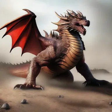 The dragon's enormous tail left deep furrows in the ground as it dragged itself across the battlefield.