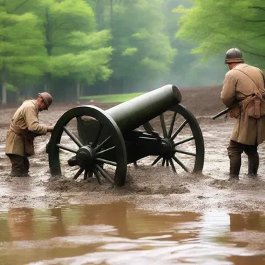 During the American Revolutionary War, soldiers would drag cannons through the mud to position them for battle.