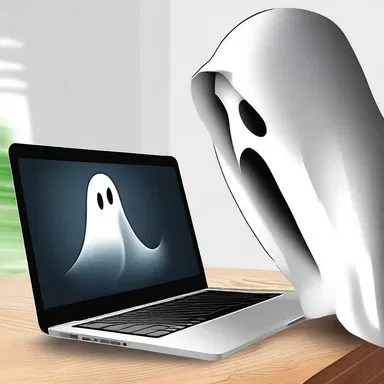 She was startled when a ghost suddenly appeared on her computer screen and she had to drag the cursor quickly to close the terrifying popup.