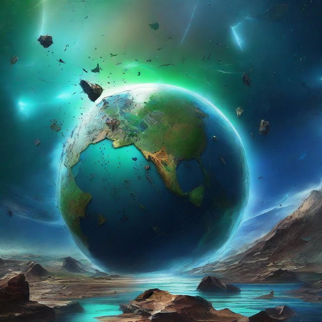 A high-quality digital art piece now depicting a shattered Earth