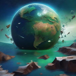 A high-quality digital art piece now depicting a shattered Earth