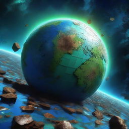 A high-quality digital art piece now depicting a shattered Earth