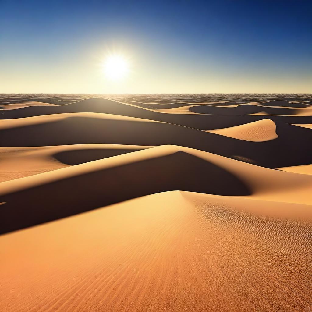 A high-quality digital art depiction of a vast desert landscape