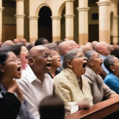 Upon witnessing a divine miracle, the congregation's mouths fell open in awe and reverence.