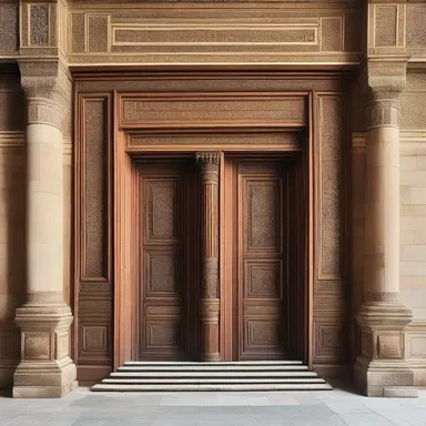 The grand entrance of the palace featured a set of intricate double doors that would fall open upon the arrival of important guests.