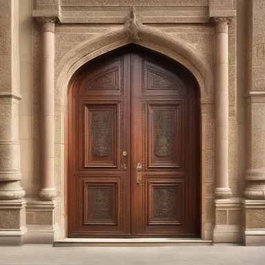 The grand entrance of the palace featured a set of intricate double doors that would fall open upon the arrival of important guests.