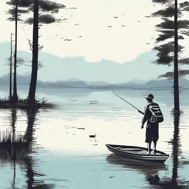 In the novel, the protagonist retreats to a peaceful lake to fish, but his experience is ruined by the abundance of rough fish swimming in the water.
