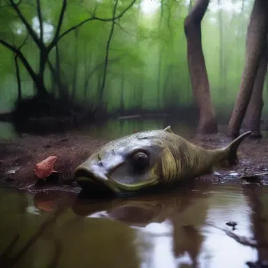 As the group of friends ventured deeper into the haunted swamp, they stumbled upon a pool infested with grotesque rough fish that added to the eerie atmosphere.
