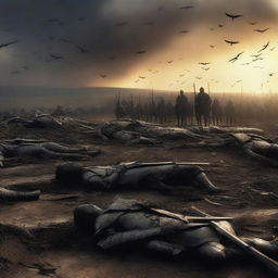 A digital art image captures a devastating aftermath of a massive battle