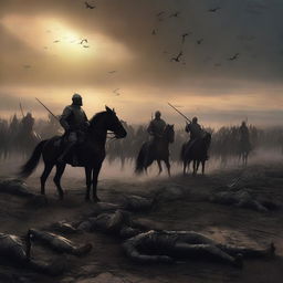 A digital art image captures a devastating aftermath of a massive battle