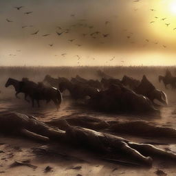 In this digital art image, the aftermath of the battle has been transformed into a solemn scene of respect