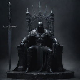 A formidable, dark warrior sits on the throne, a black sword exuding power by his side, capturing the essence of might and mystery