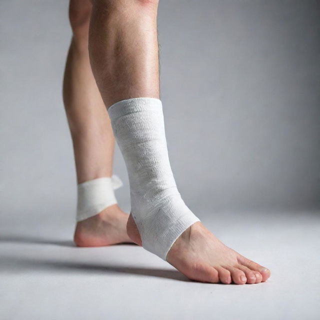 An image illustrating a foot injury, with focus on bandages, crutches, or a medical boot for a visually striking representation.