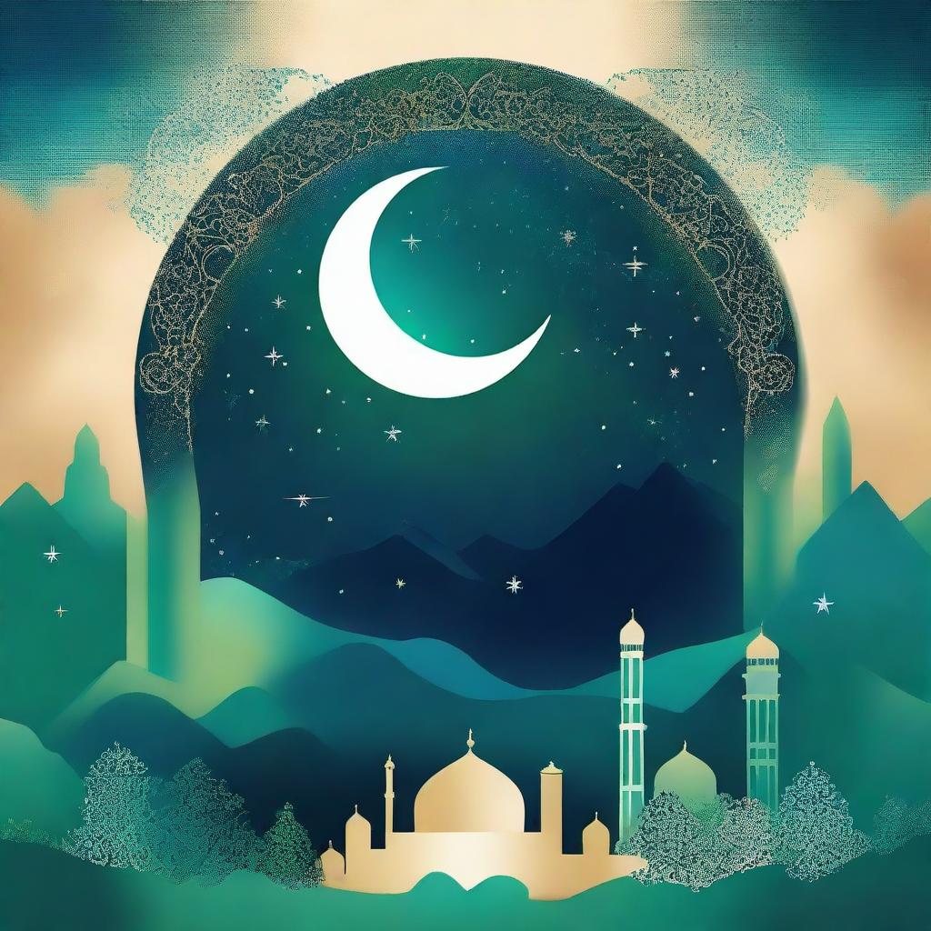 A digital art image that captures the celestial beauty of the universe with intricate Arabic calligraphy of 'سورة فاطر'