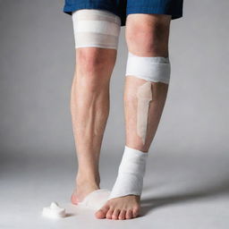 An image illustrating a foot injury, with focus on bandages, crutches, or a medical boot for a visually striking representation.