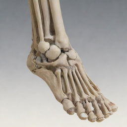 A detailed, anatomical illustration of the joints of the human foot showing bones, ligaments, and tendons.