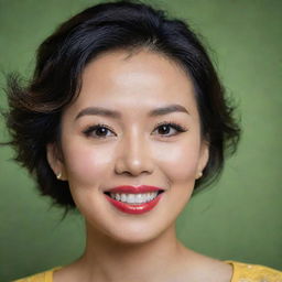 Generate a portrait of Bích Phương, an accomplished Vietnamese singer, showcasing her expressive eyes, her captivating smile and her overall friendly and bubbly personality.