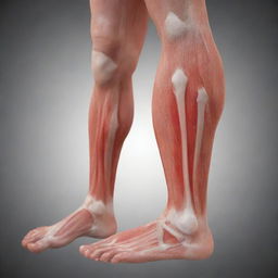 An illustrated image showing a strained leg muscle as if under x-ray with focal point on red inflammation area to symbolize pain and injury.