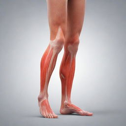 A graphic representation of a leg with a visible muscle strain, highlighted in red, to demonstrate the area of injury and discomfort.