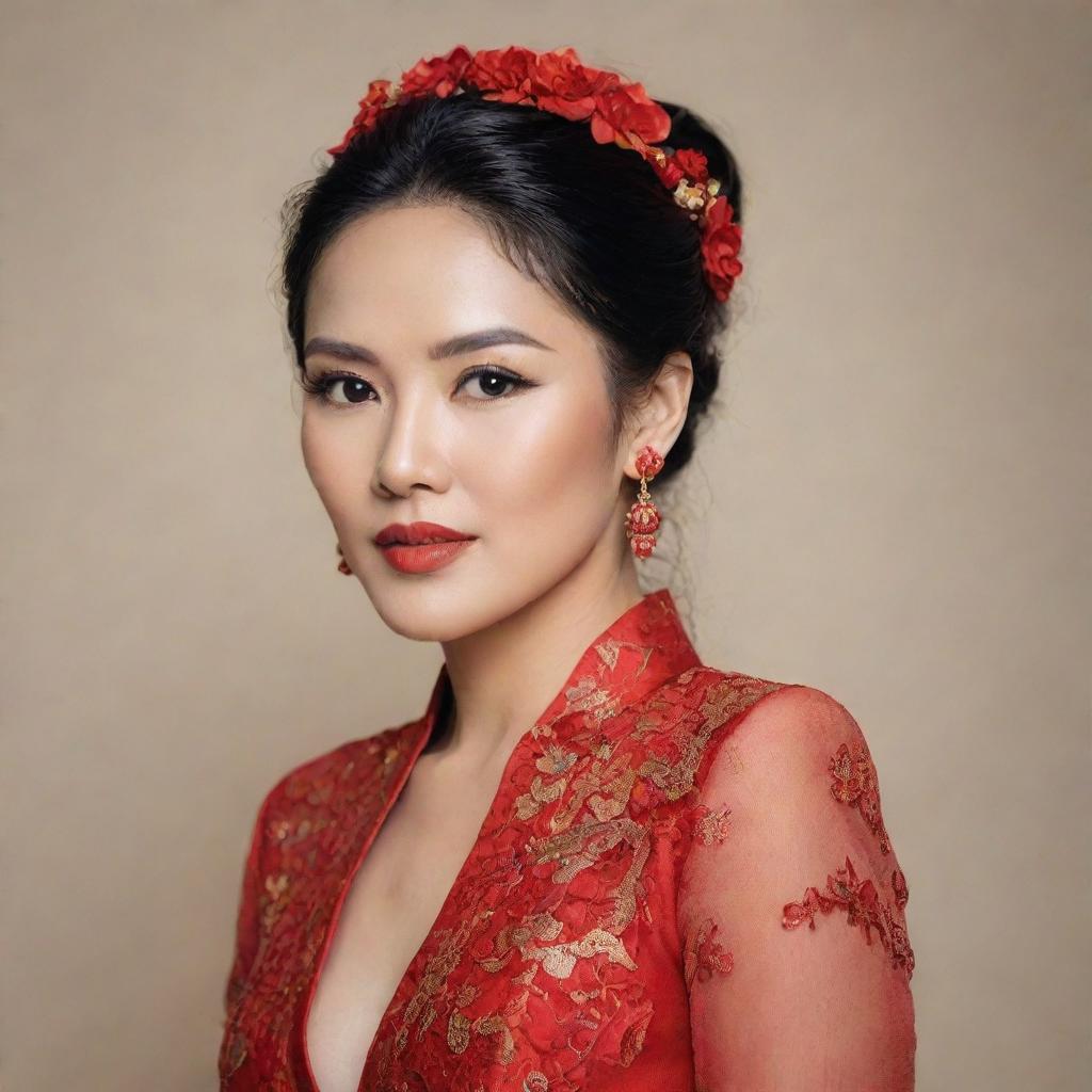 Generate a portrait of Bích Phương, a renowned Vietnamese singer, portraying her radiant appearance, exquisite style, and the charming allure that defines her stage presence.