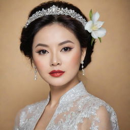 Generate a portrait of Bích Phương, a renowned Vietnamese singer, portraying her radiant appearance, exquisite style, and the charming allure that defines her stage presence.