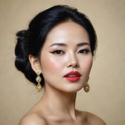 Modify the previously generated portrait of Bích Phương, the Vietnamese singer, to accentuate her stunning facial features, imbue her representation with a sense of gracefulness and heighten the vibrancy of her remarkable stage presence.