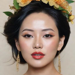 Modify the previously generated portrait of Bích Phương, the Vietnamese singer, to accentuate her stunning facial features, imbue her representation with a sense of gracefulness and heighten the vibrancy of her remarkable stage presence.