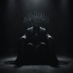 An imposing, dark throne occupied by a powerful king enveloped in shadows, all set against a profound, dark background enhancing the sense of supreme power