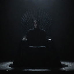 An imposing, dark throne occupied by a powerful king enveloped in shadows, all set against a profound, dark background enhancing the sense of supreme power