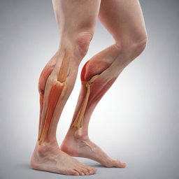 A realistic illustration of a leg suffering from muscle strain, with inflamed areas highlighted to reveal the extent of the damage.